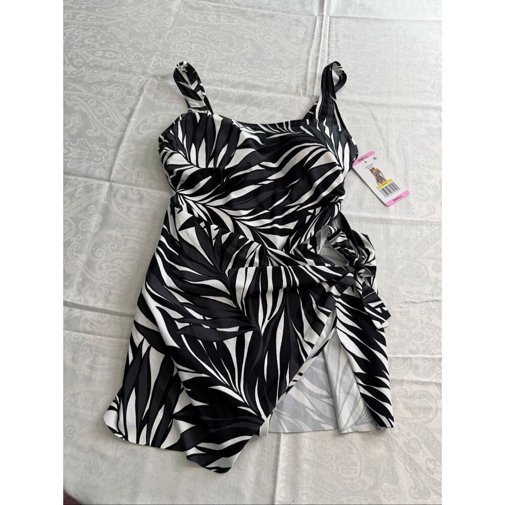 NWT Anne Cole Black White Wrap Tie Swim Dress Size Small New
